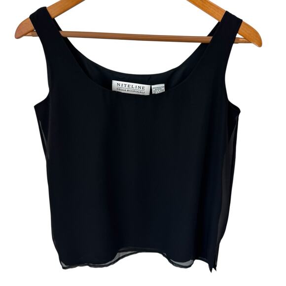 Vintage NITELINE DELLA ROUFOGALI Top Womens 4 Black Tank Chiffon Overlay Dressy - Picture 7 of 11